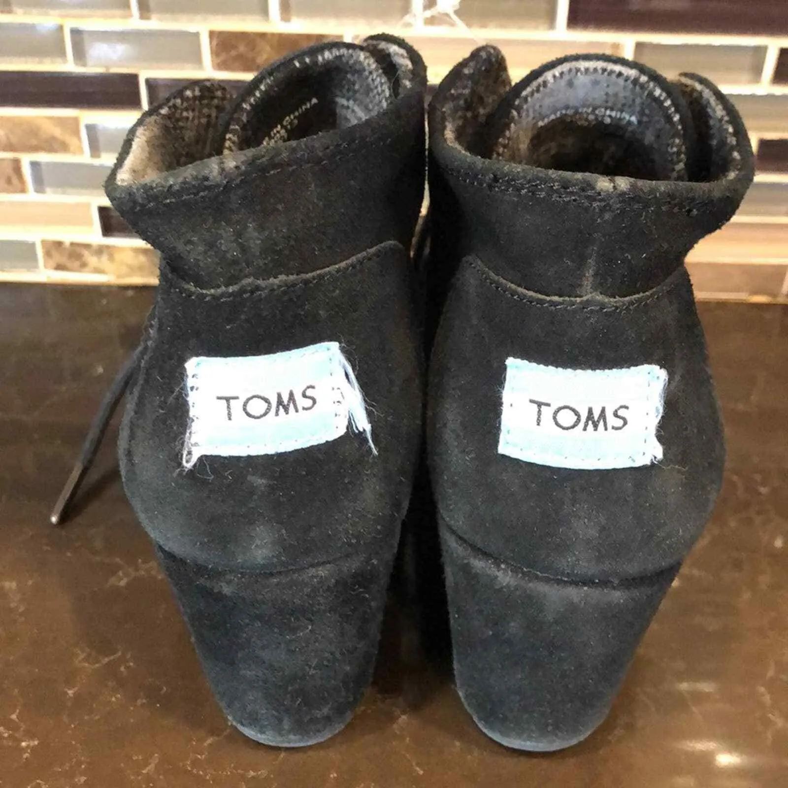 Toms Black suede wedge ankle booties boots women’s size 7 - Image 5