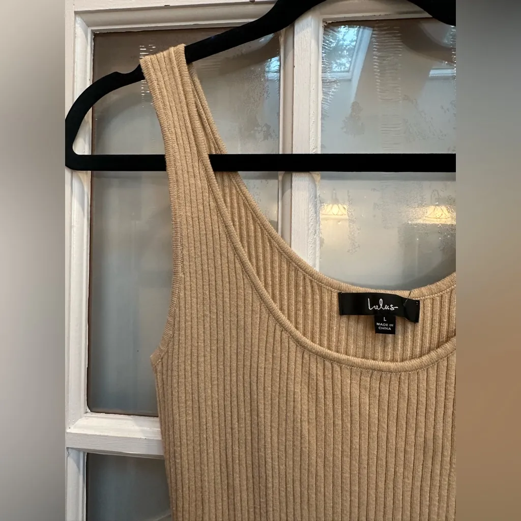 Lulu's Wicked Games Dark Beige Bodycon Ribbed Midi Dress Size Large L NWT - Image 3