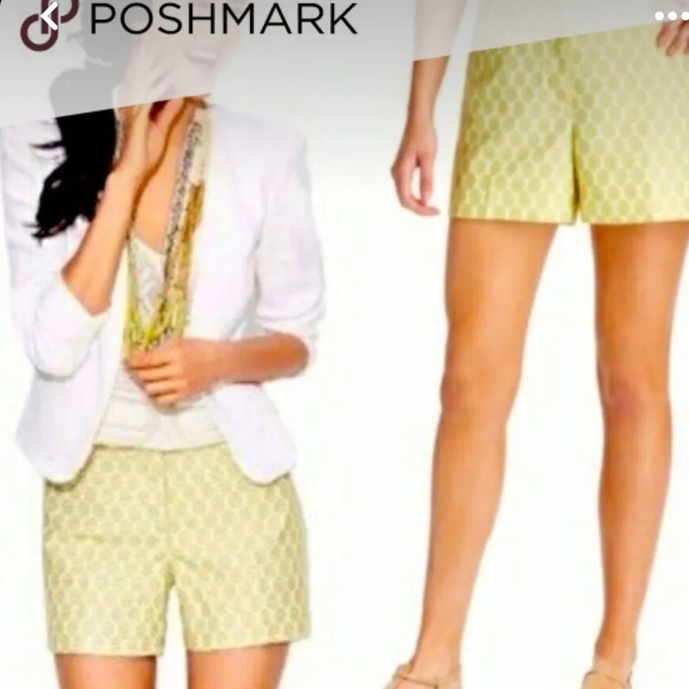 Ann Taylor Loft Textured Chartreuse Lime Green White 70s Theme Shorts Size 2 - Image 3