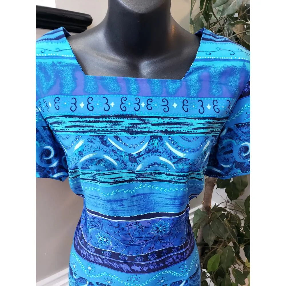 Sag Harbor Dress Women 10P Blue Multicolor Midi Shift Petite Casual Boho Size 2 - Image 3