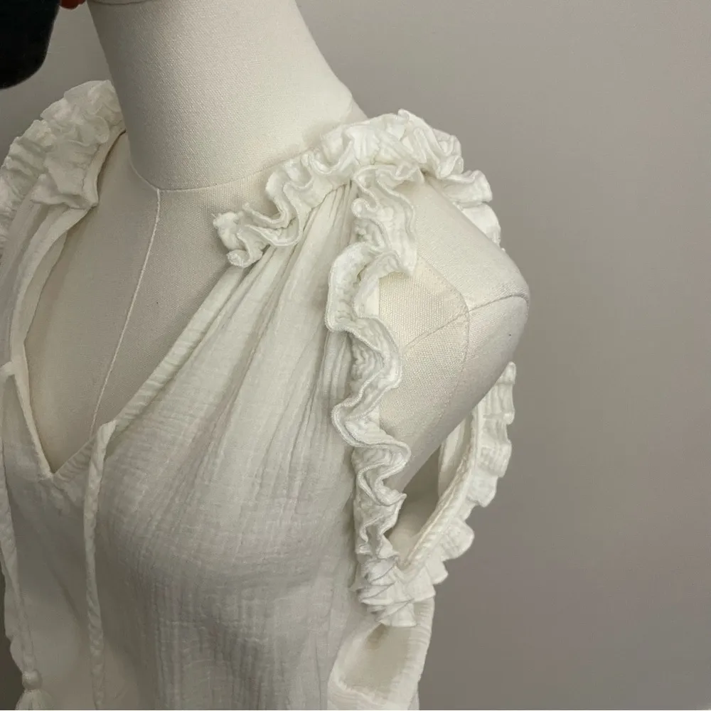 Sundays Siri Romper Gauze Ruffle Sleeveless Shorts Tassels Beach Travel White - Image 6