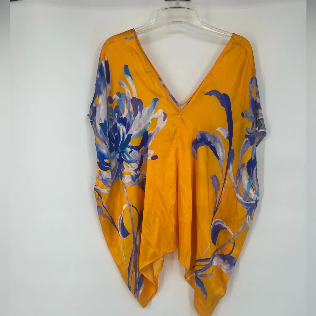 Marciano Vibrant Orange Floral Poncho flow slik Top - Image 2