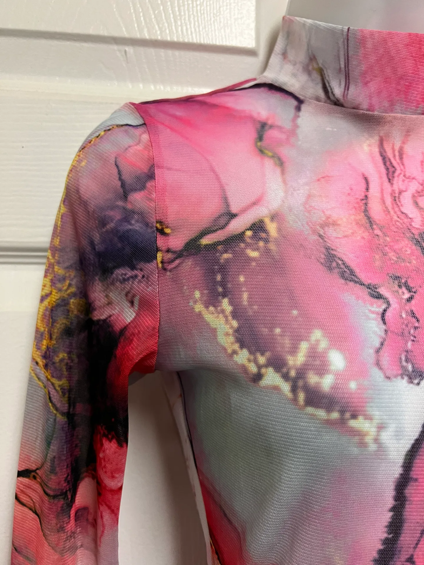 Kimcine Curve Pink Mesh Water Color Jumpsuit  - Image 4