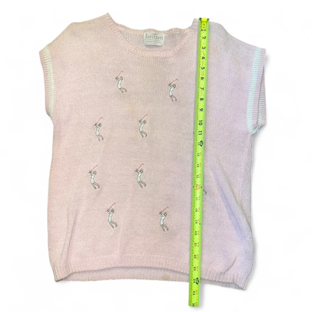 Vintage Jantzen Light Pink Women’s Sweater with embroidered golfers Medium - Image 2