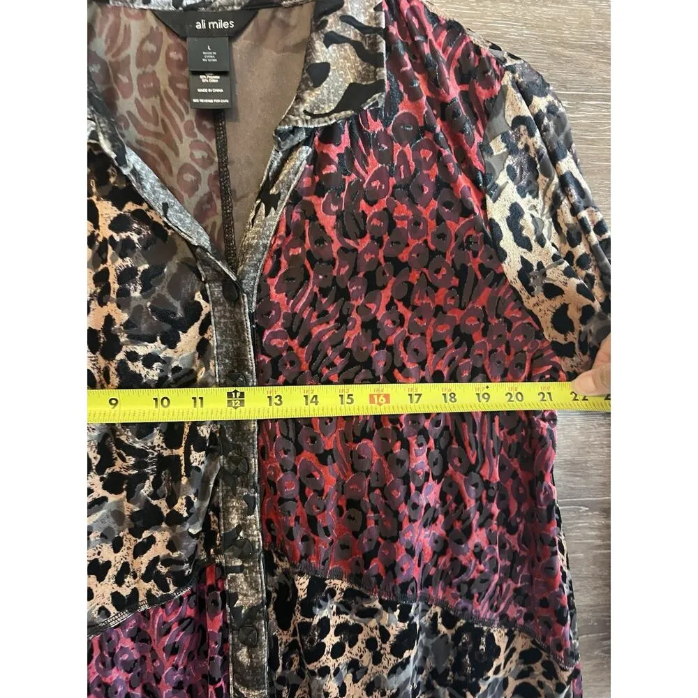 Ali Miles Black Tunic Shirt Blouse L Women Leopard Pockets Unique Stretchy Artsy Size L - Image 5