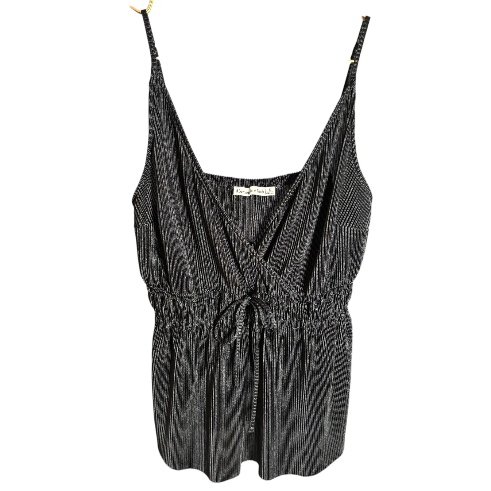 Abercrombie & Fitch Womens Black Pleated Wrap tank Cami Top Drawstring Waist S - Image 2