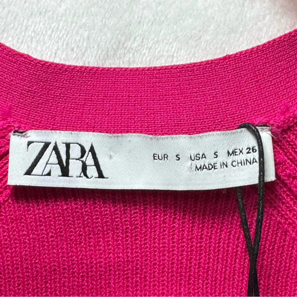 Zara Barbie Pink Seam Detail Knit Cropped Cardigan Fit Sweater - NWT - Small - Image 4
