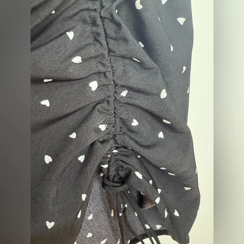 LIONESS by PRINCESS POLLY Black White Heart Print Ruched Midi Slip Dress XS - Image 10