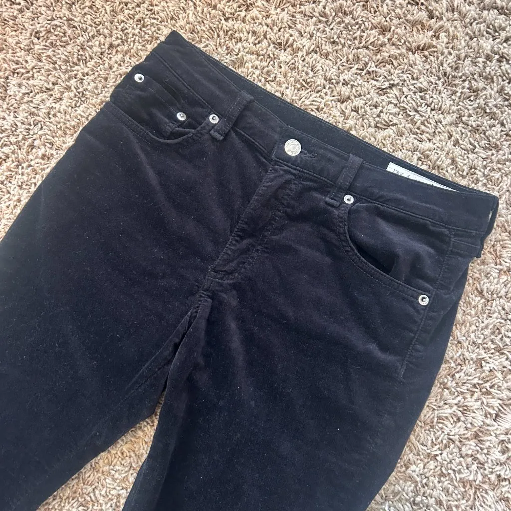 Rag & Bone High Rise Ankle Skinny Pants in Black Velvet Women's Size 29 Holidays - Image 3