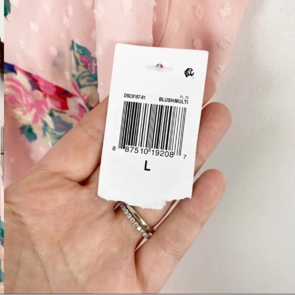 19 Cooper Pink Floral Sleeveless V-Neck Mini Dress Size Large NEW Textured Dot - Image 7