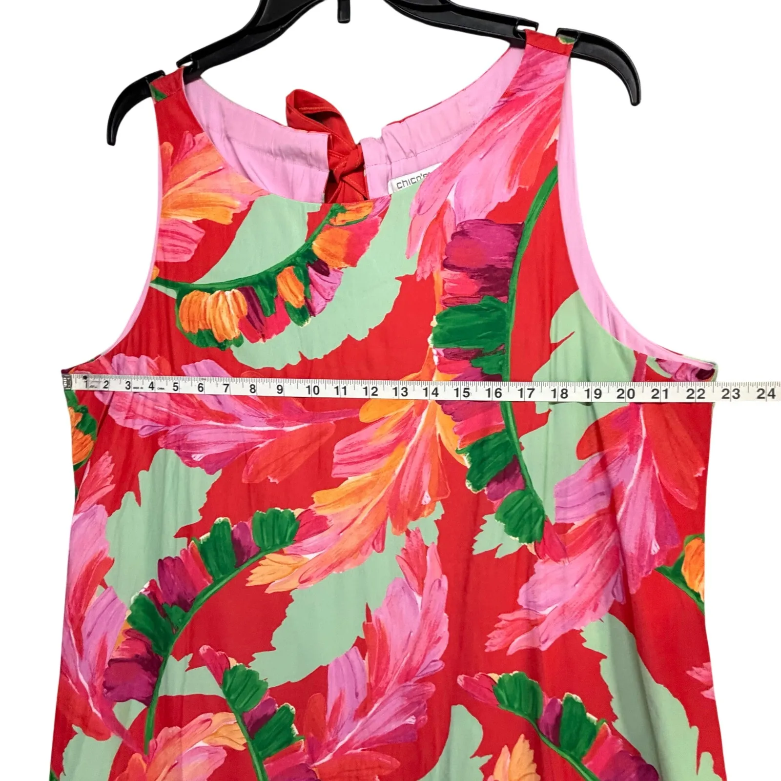 Chicos Trapeze Dress Womens 16 Multicolor Floral Foliage Print Tie Back Tropical - Image 6