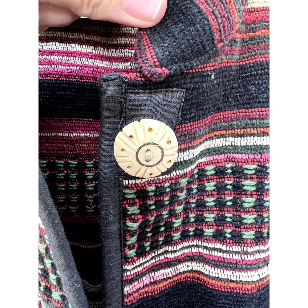 Vintage Flashback 90s Womens M Boho Tapestry Button Jacket Black Stripe Western Size M - Image 4