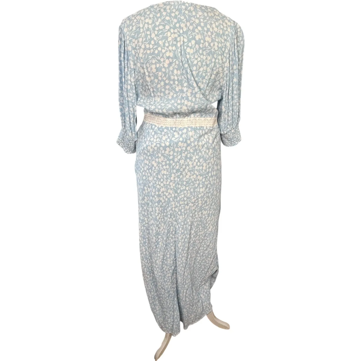 RIXO Blue Floral Puff Sleeve Lace Inset Swing Dress Maxi Dress sz 16 Cottagecore - Image 8