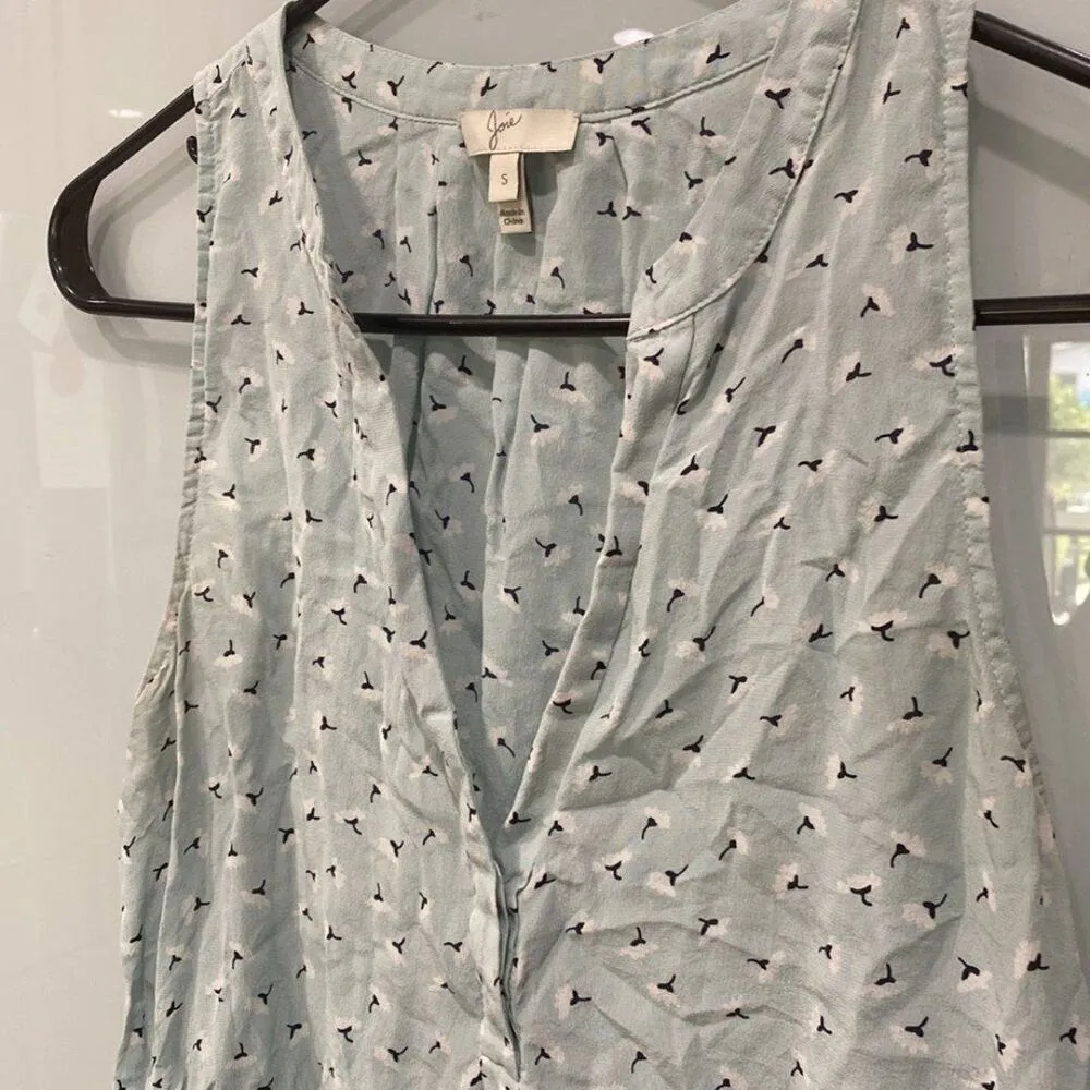 Joie Aruna Women's 100% Silk Pale Ocean Blue Bird Sleeveless Blouse Top Sz S - Image 3