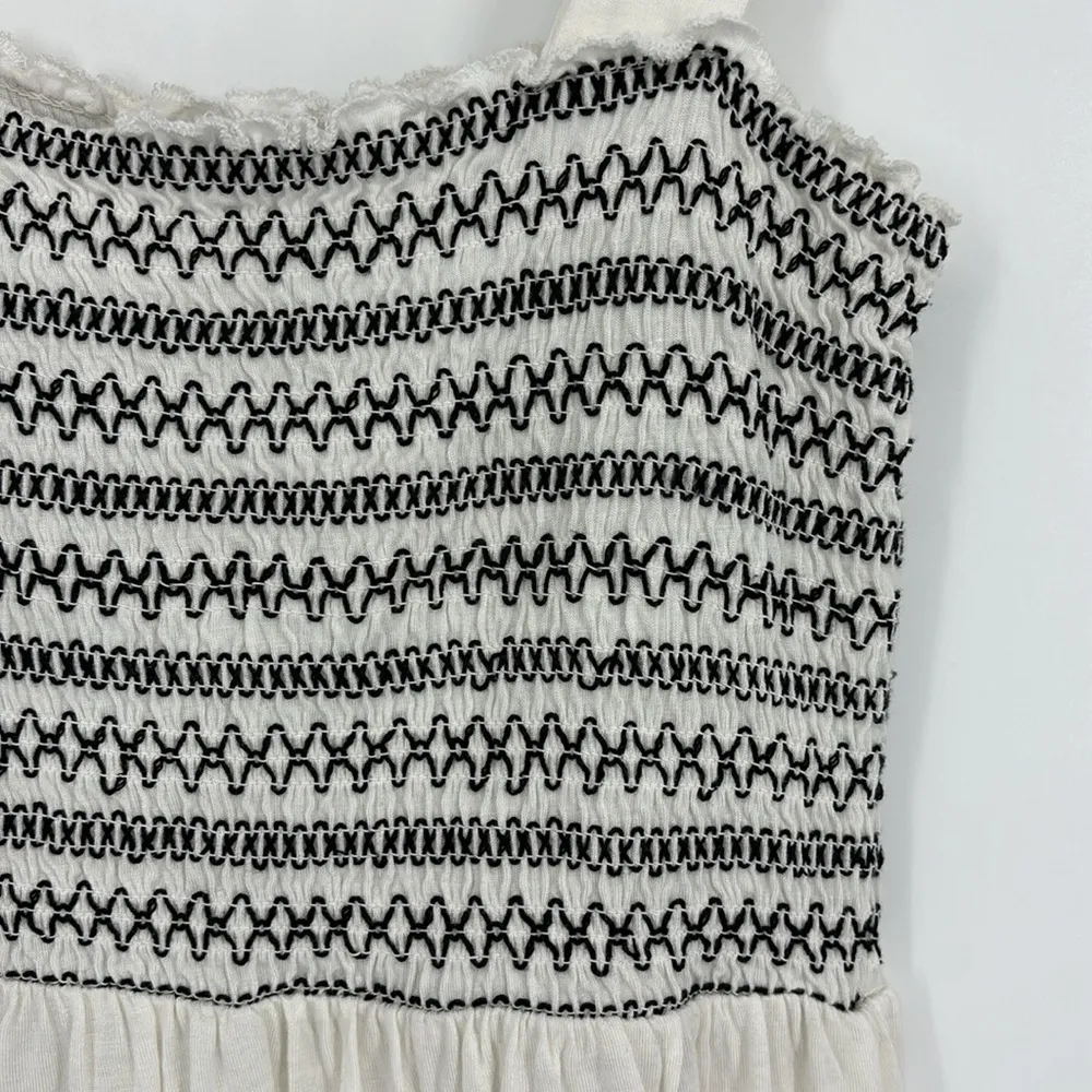 H&M Smocked Babydoll Tank Top Size XS in White & Black - Image 2