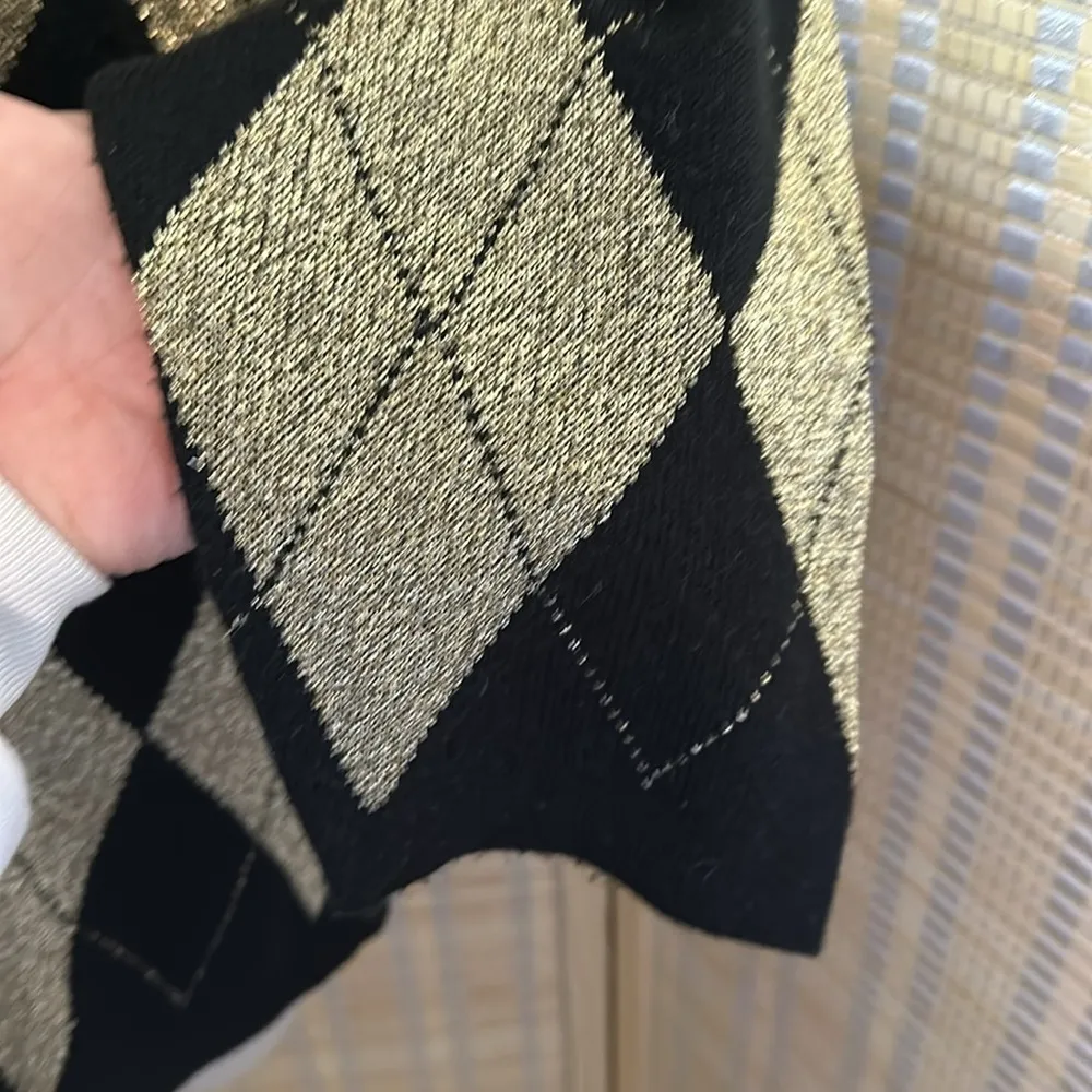 Loubella Vintage 1990s Y2K Black Metallic Gold Diamond Pattern Cardigan Medium - Image 10