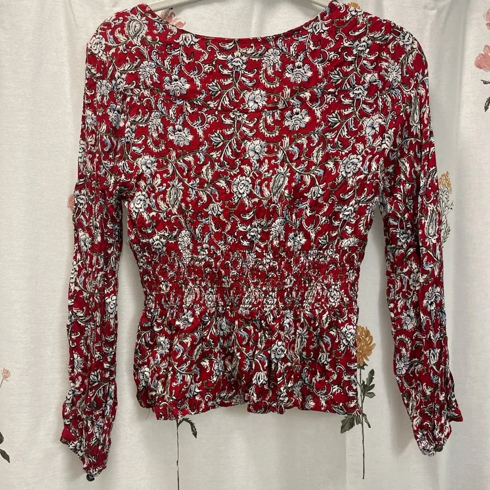 Anthropologie Feather + Bone Latrobe Lace-Up Corset Peplum Long Sleeve Blouse - Image 9