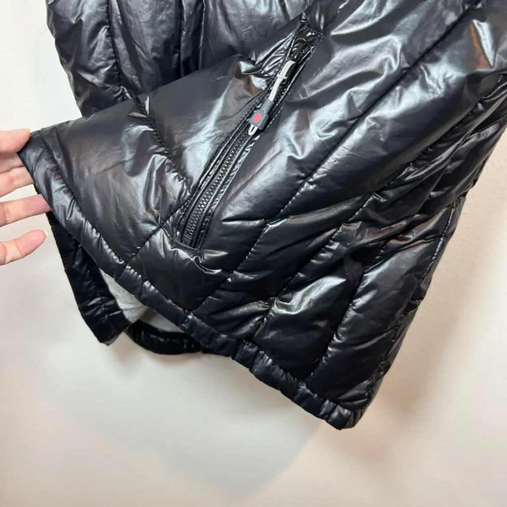 Tangerine Quilted Hooded Puffer Vest Black Lined Full Zip Outdoor Coat  Sz Large - Image 6