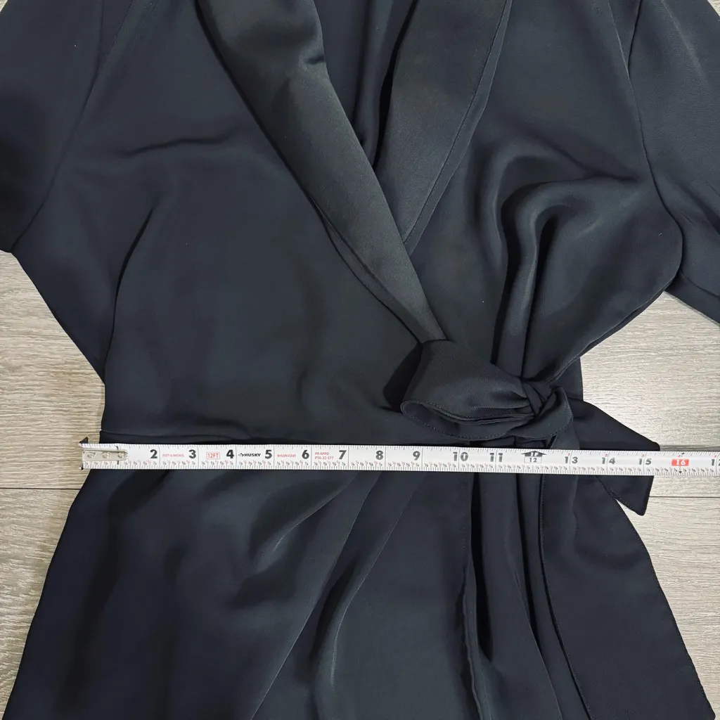 Mango‎ Women Black Long Sleeve Lapel Collar Wrap Casual Short Dress Size 8 - Image 11