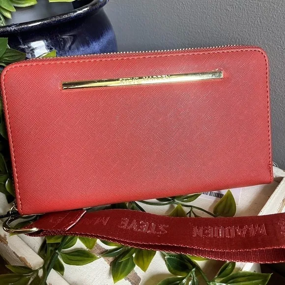 Steve Madden Red Ginger Vegan Saffiano Zip Wallet Clutch Wristlet NWT - Image 2