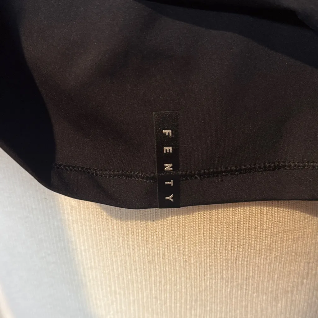 Fenty X savage Black fitted athletic Top with Blue Orange Flame Sleeves sz S/M - Image 2