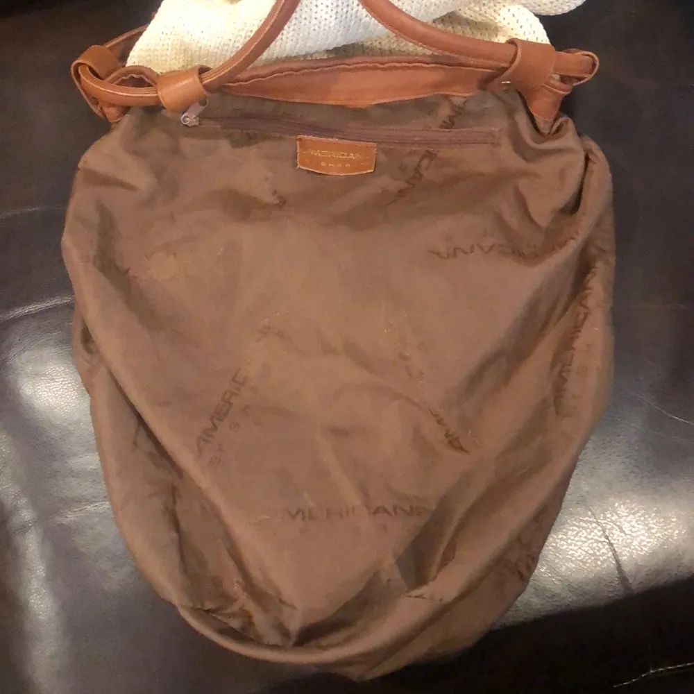 VTG SHARIF AMERICANA Knit Leather Accent Drawstring Bucket Backpack Sling Bag - Image 14