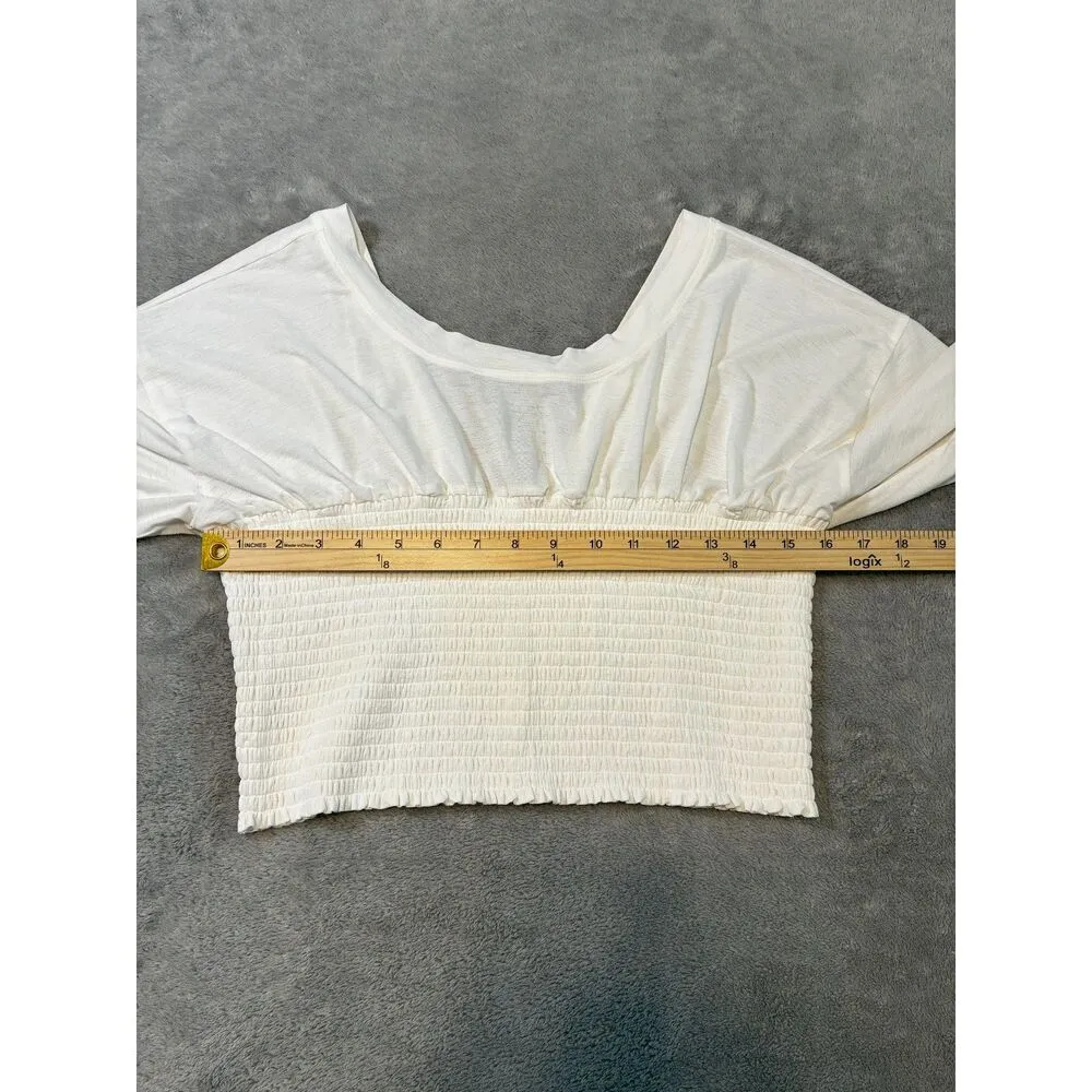 Free People Movement Smocking Hot Wide Neck Short Sleeve Shirt White Size M - Image 7