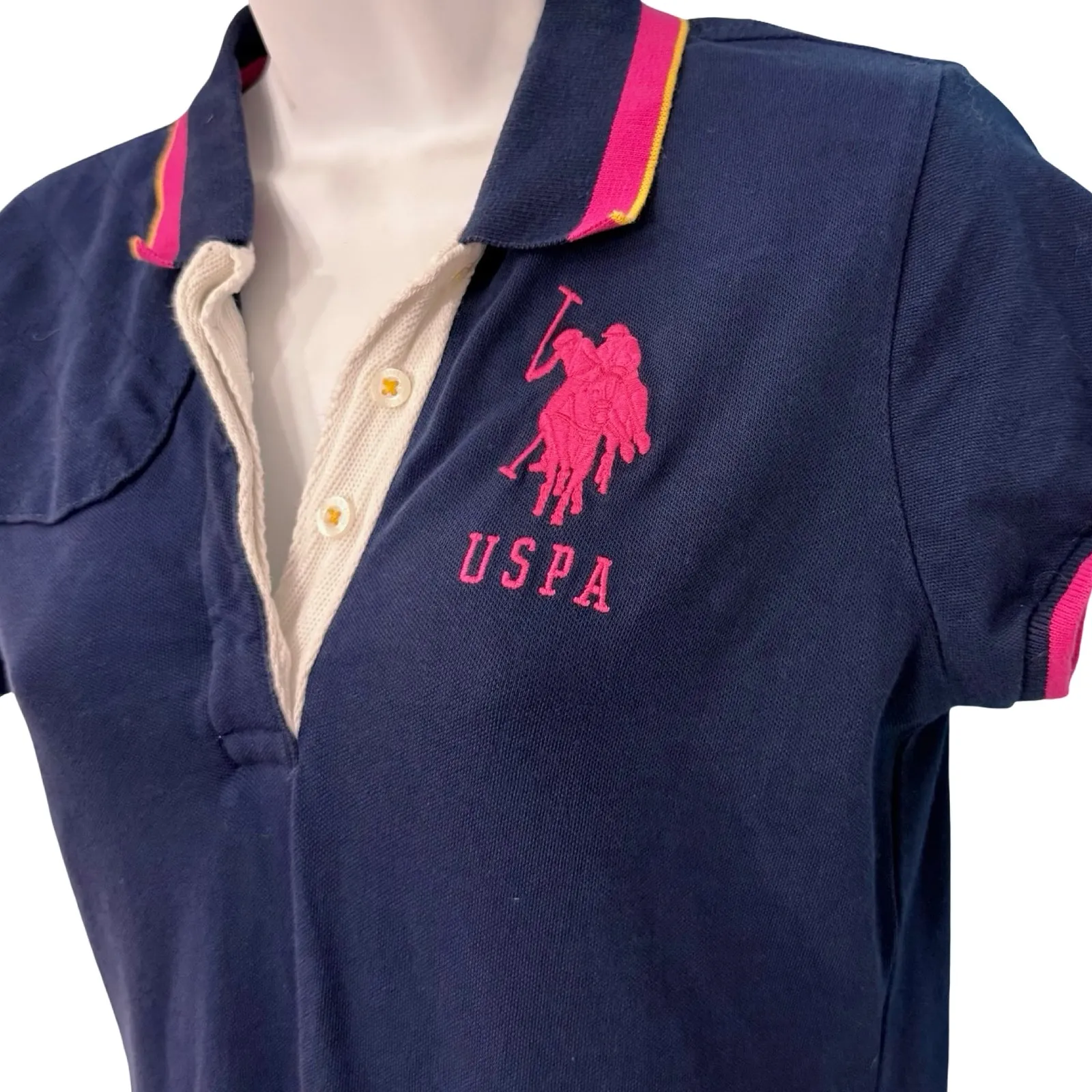 US Polo Association Blue Pink Short Sleeve Embroidered Polo Shirt Mini Dress M - Image 6