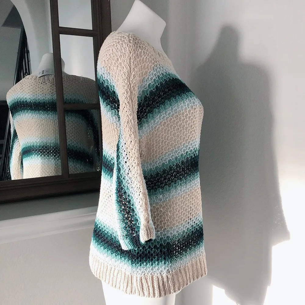 J.Jill Linen Crochet Sweater Navy Blue Multi Petite Size S NWT $89.00 - Image 4