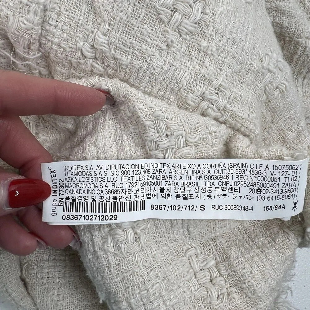 Zara Size S Shacket Jacket Cream Boucle Tweed Cropped Oversized Long Sleeve - Image 9