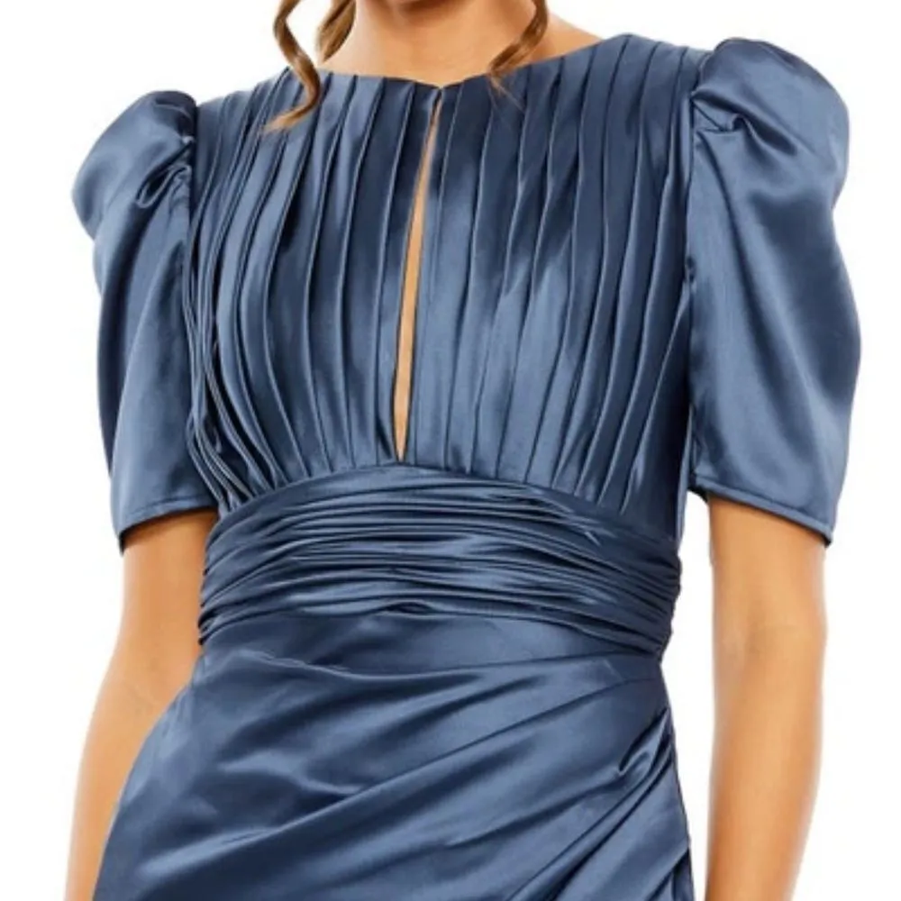 Mac Duggal 27014 Womens Blue PUFF SLEEVE PLEATED BODICE DRAPED GOWN - Image 4