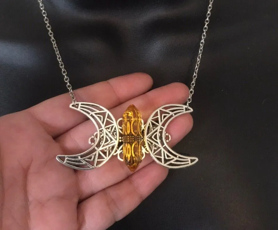 Citrine Crystal Crescent Necklace - Image 4