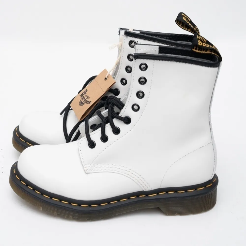 Dr Martens White Leather Combat Boots Size 6 - Image 9
