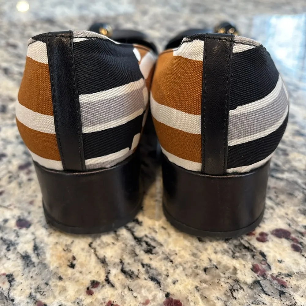 Tibi black and tan silk and leather made in Italy unique block heel shoes (orig price $325) - Image 4