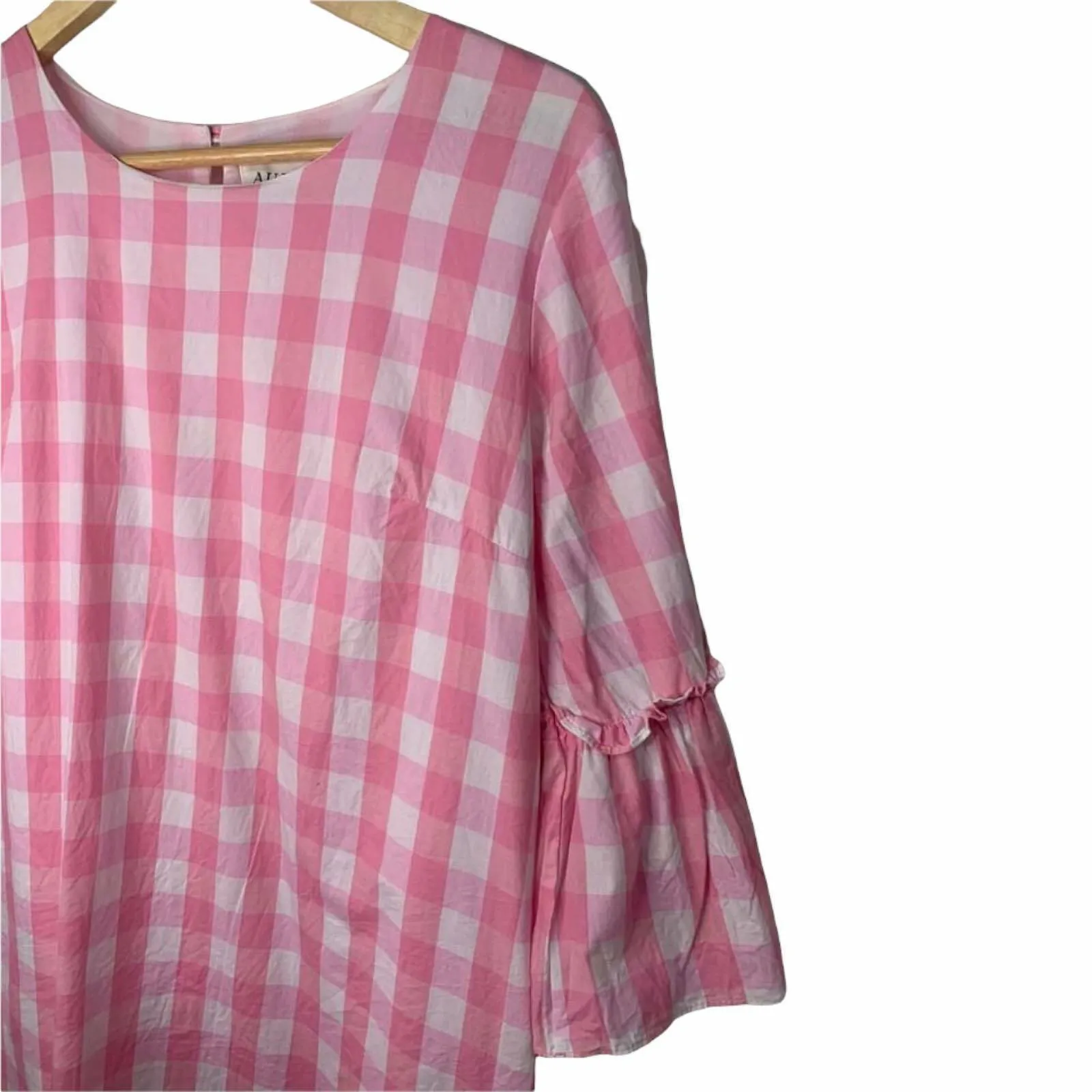 Aura Pink Plaid Bell Sleeve Shift Dress Size Medium‎ - Image 2