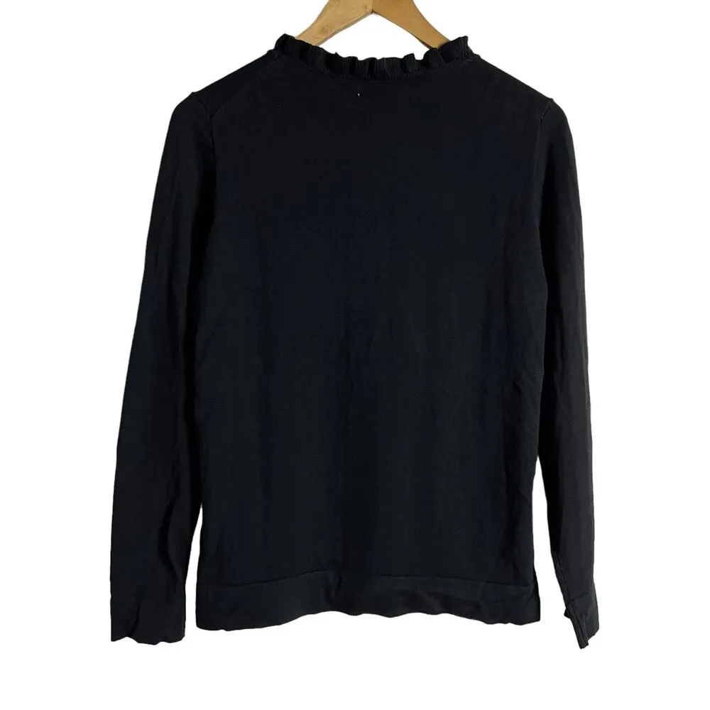 J.Crew Black Ruffleneck Long Sleeve Crewneck Pullover Sweater Size L - Image 5