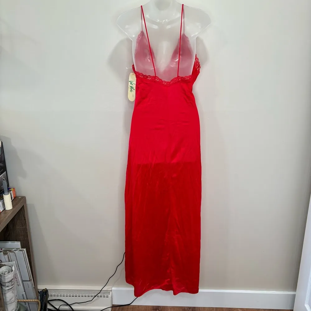Val Mode True Vintage Sheer Lace Panel lingerie slip dress night gown NWT Large Red - Image 3