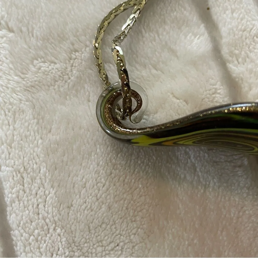 Large Vintage Green & Brown Glass Pendant and Necklace Set - Image 6