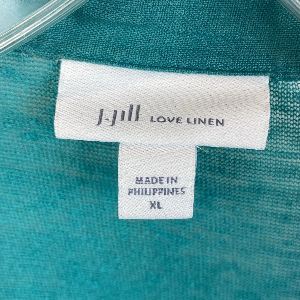 J Jill Teal Blue 100% Linen Half Sleeve Blouse Top XL - Image 3