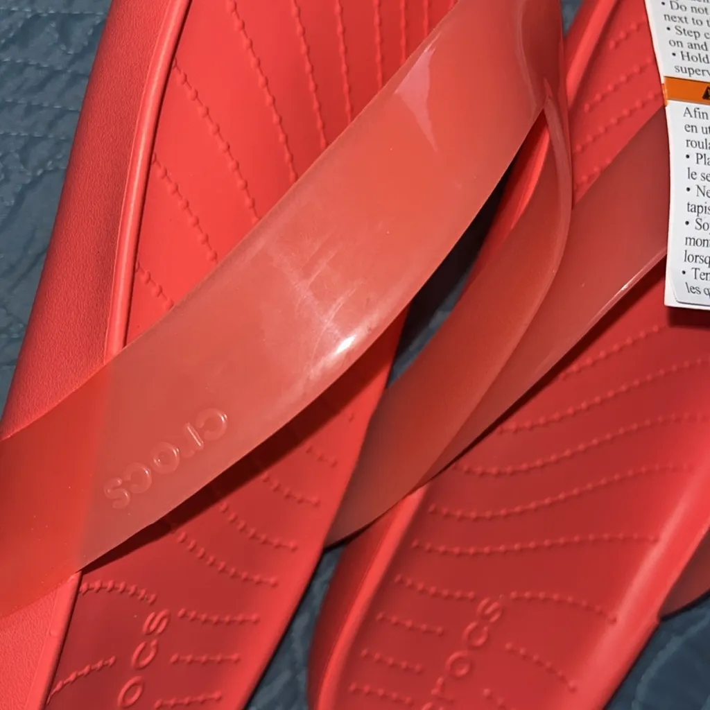 CROCS Vibrant Coral Flip Flops‎ Size 9 - Image 7