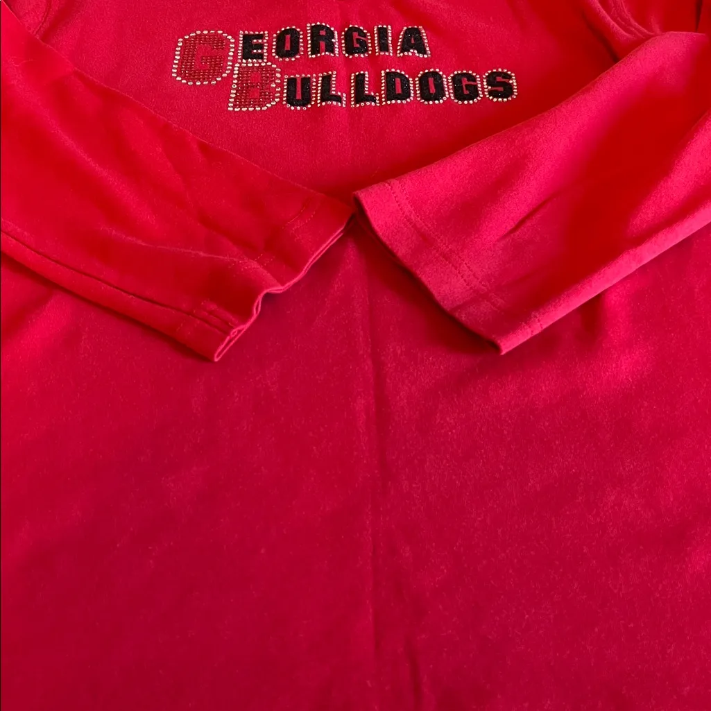 Las Olas Georgia Bulldogs Cropped Squin Logo TShirt Red Size Medium - Image 8