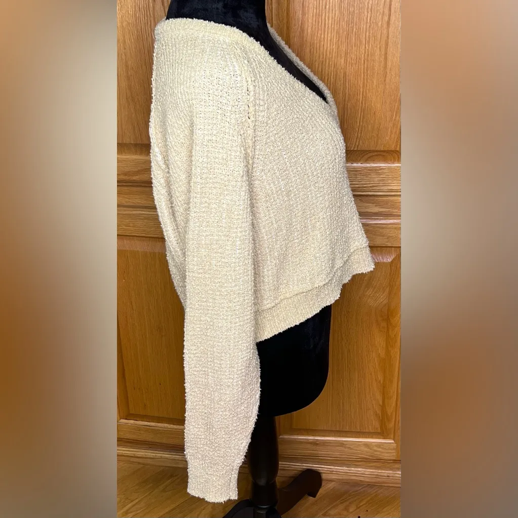 Free People V-Neck High Low‎ Slouchy Cropped Textured Knit Sweater Camel Size XS - Image 12