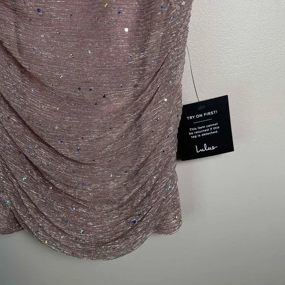 New Lulus Women's XS Spaghetti Strap Pink Bodycon Ruched Mini New Years Dress - Image 6