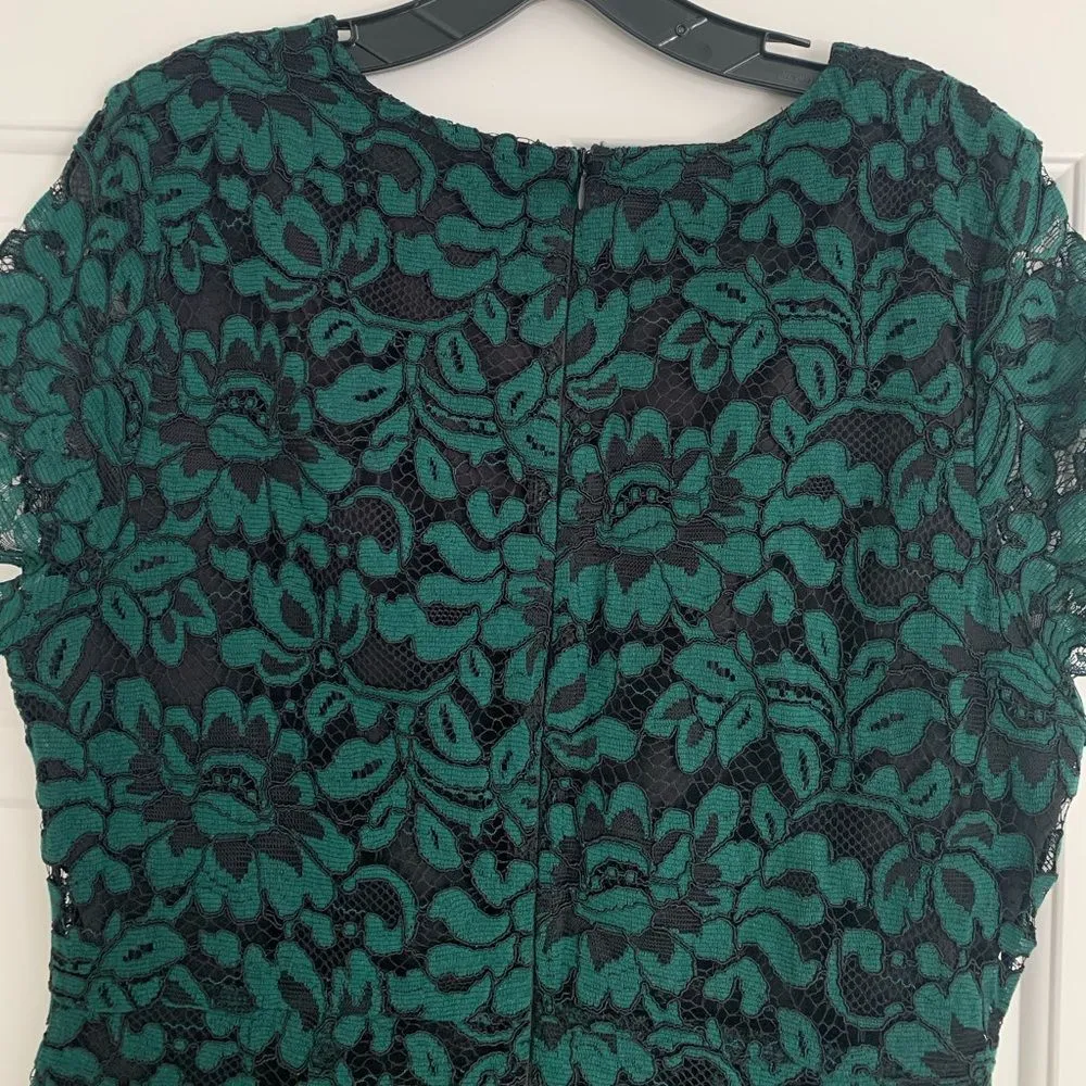 Tahari Lace Illusion Short Sleeve Cocktail Dress - Size 12 -‎ Green/Black - EUC - Image 6