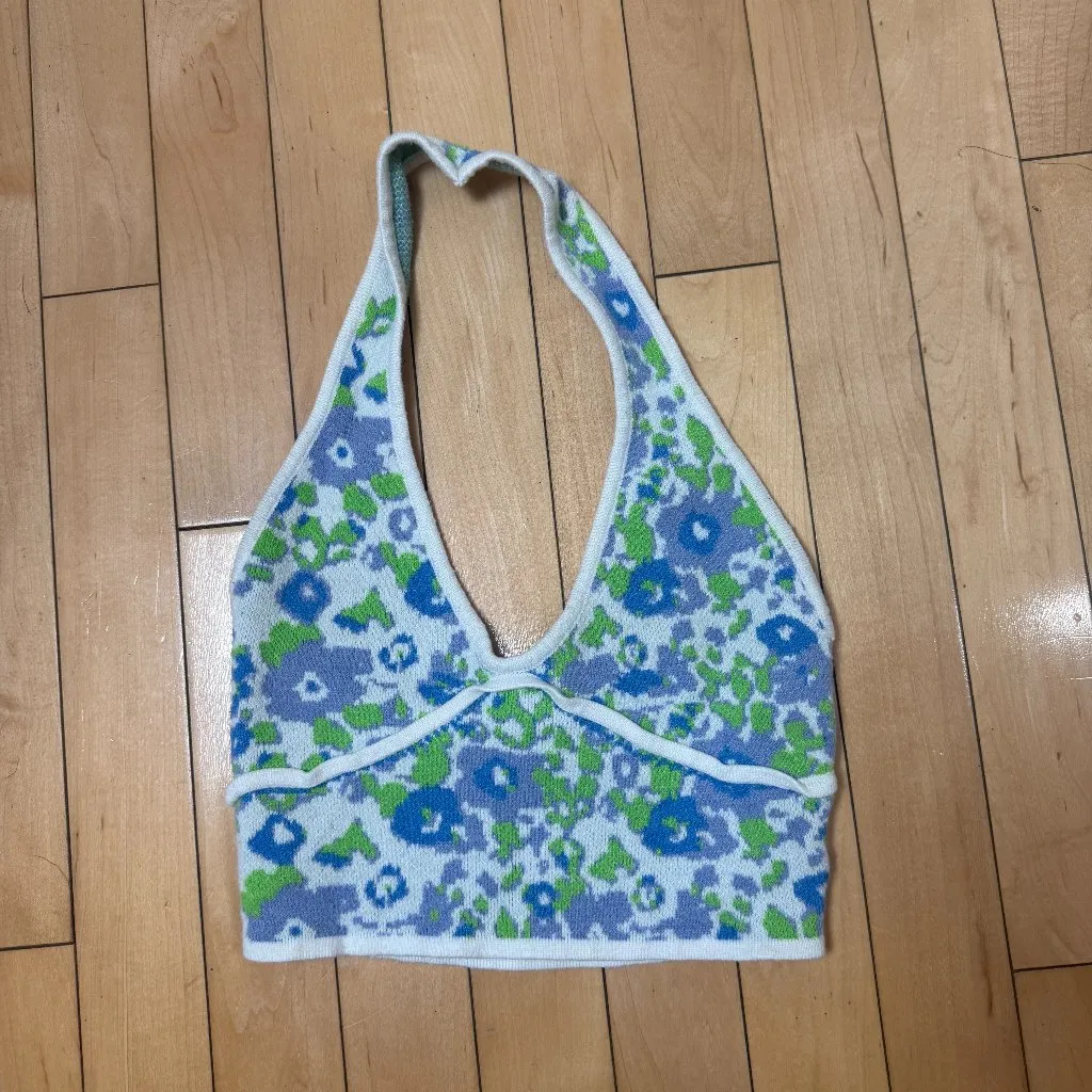 PRINCESS POLLY Sweater Knit FLoral Halter Tank Top Size XS/S - Image 2