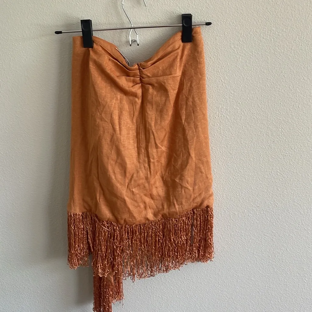 Fringed Orange Wrap Skirt Size S - Image 9