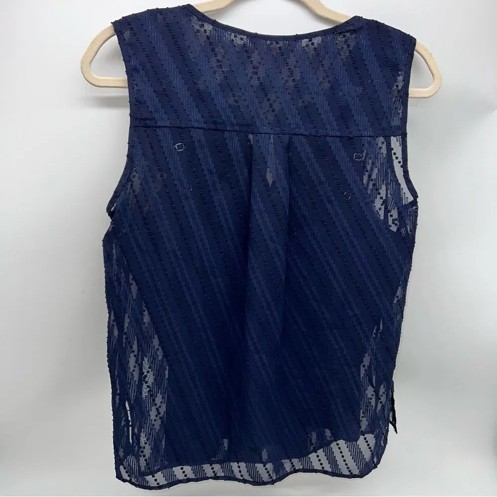 Nanette by Nanette Lepore Navy Sheer Textured Tank w/Detachable Camisole Liner-S - Image 4