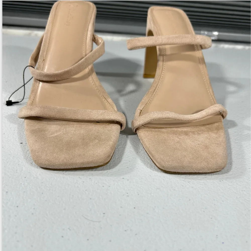 The Drop Faux Suede Square Toe Heeled Sandals Womens 10 Double Straps Pink beige - Image 11