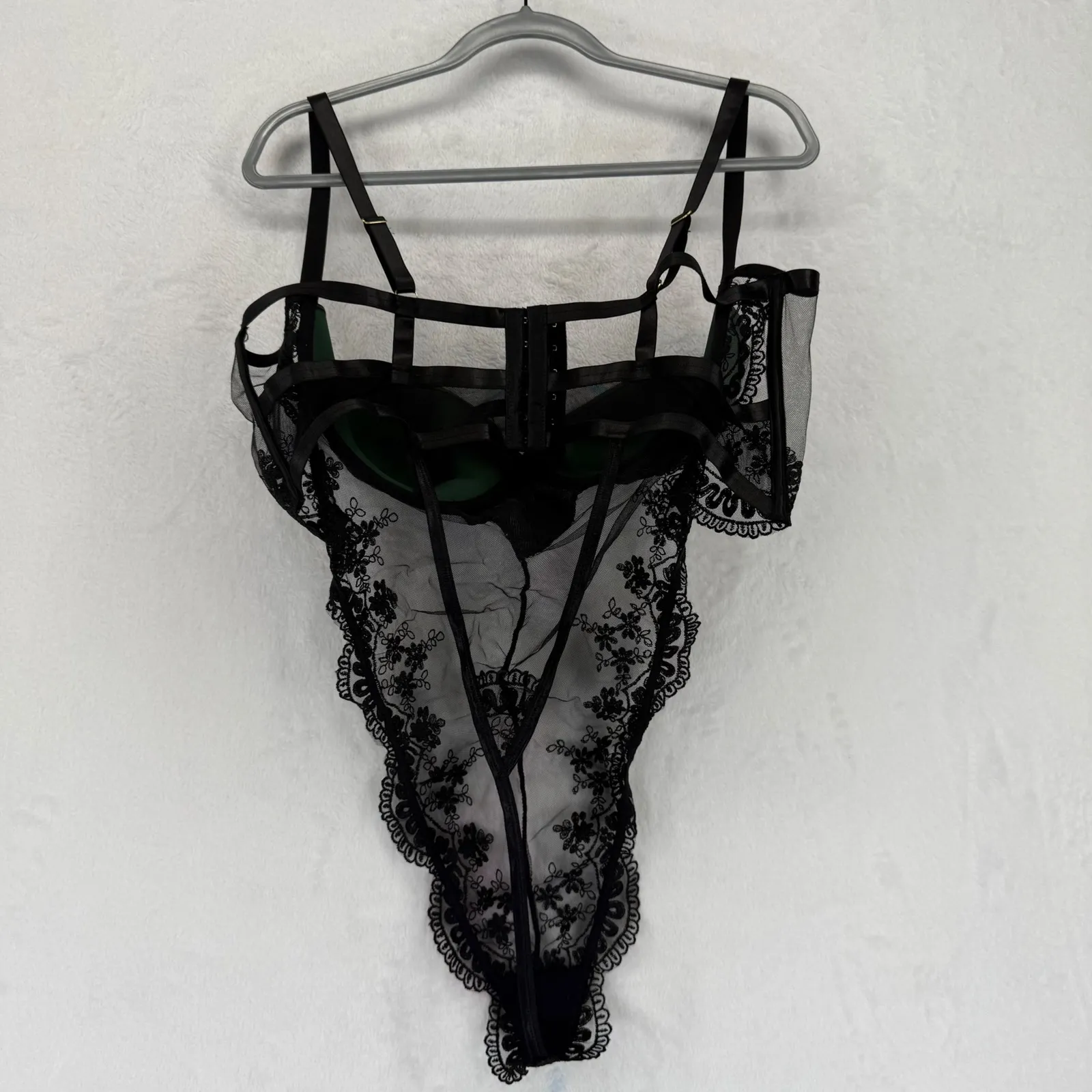 Oh‎ La La Cheri 4X Paulette Emerald Green Lace Bodysuit Lingerie Teddies - Image 3