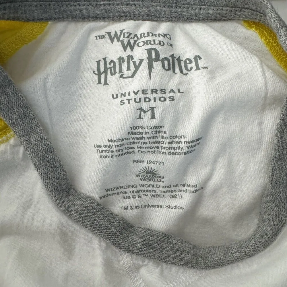Harry Potter Shirt Women Medium Hugglepuff Raglan Tee Gray White Hogwarts Casual - Image 6